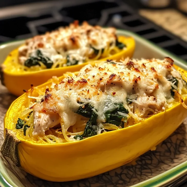 Garlic Parmesan Stuffed Spaghetti Squash with Chicken and Spinach