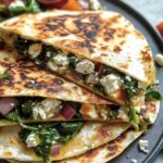 Mediterranean Quesadillas with Spinach, Feta, Mozzarella, and Red Onion